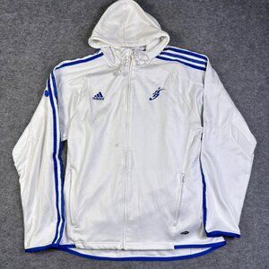 Adidas Track Jacket  Mens Medium White Blue Hooded David Beckham Vintage Soccer